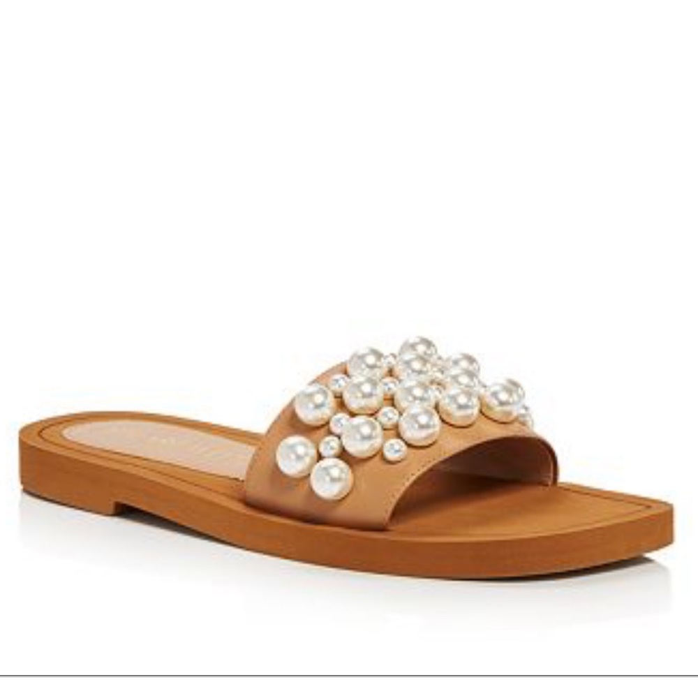 Stuart weitzman goldie embellished leather Slider Sandal